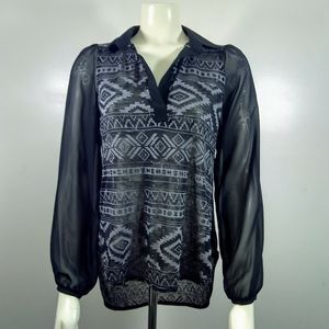 Diosa Black & Gray Hi-Lo Blouse